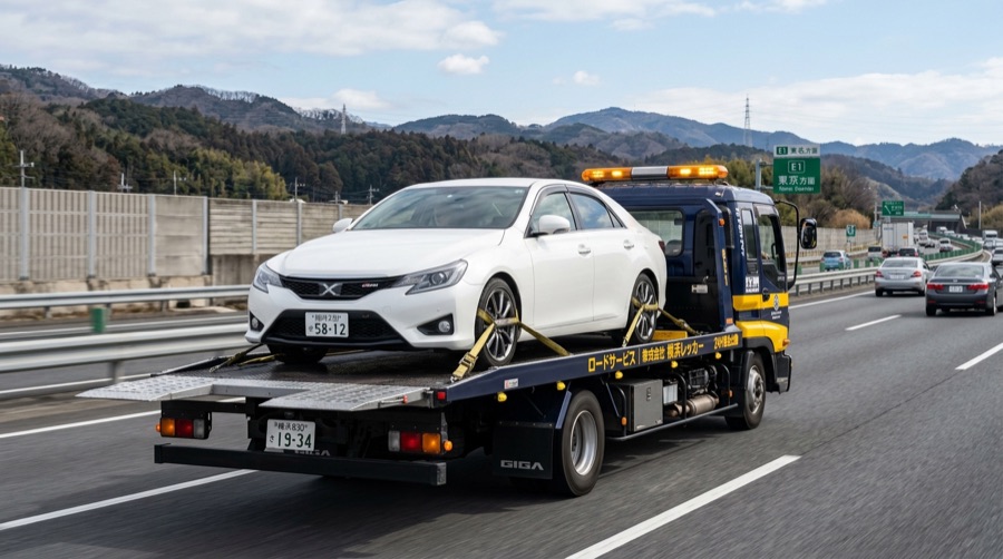 Wrecker truck towing a vehicle to safety